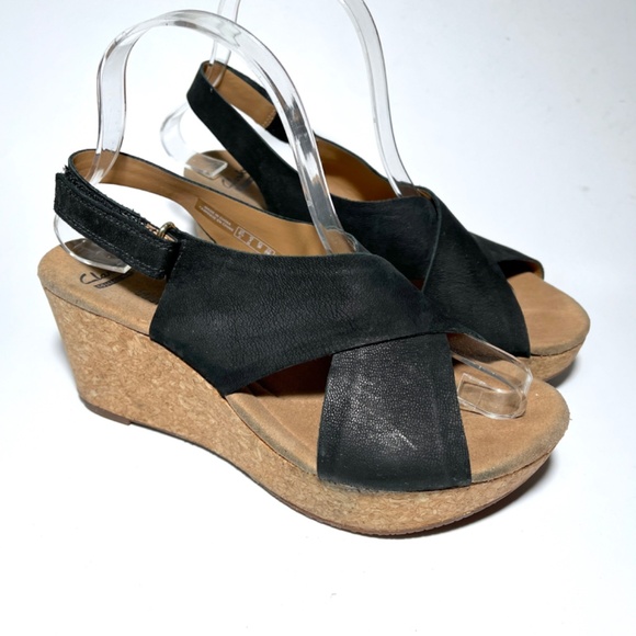 Clarks Annadel Eirwyn Black Suede Cork Wedge Platform Sandal - Picture 4 of 13